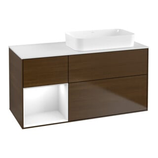 V&B Waschtischunterschrank Wandbeleuchtung Finion 120x60 cm, Reg li glo wh. Lac, wal ven