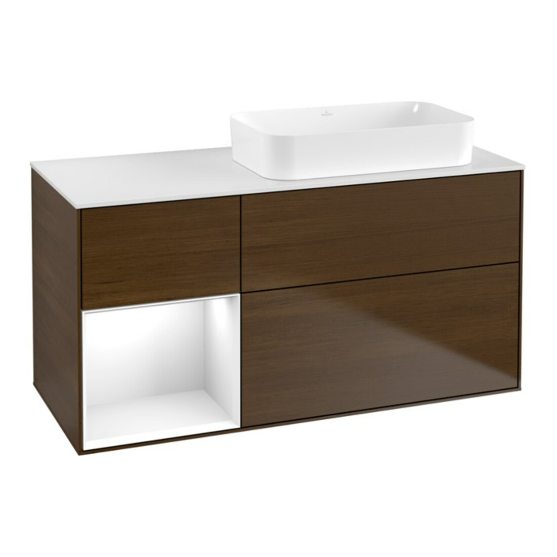 V&B Waschtischunterschrank Wandbeleuchtung Finion 120x60 cm, Reg li glo wh. Lac, wal ven