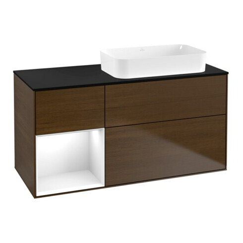 V&B Waschtischunterschrank Wandbeleuchtung Finion 120x60 cm, Reg li glo wh. Lac, wal ven