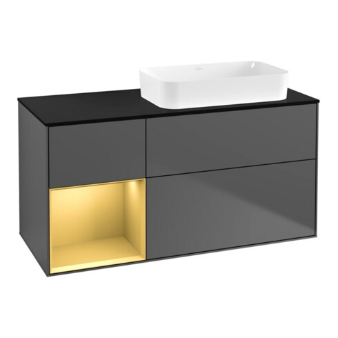 V&B Waschtischunterschrank Wandbeleuchtung Finion 120x60 cm, Reg li gol m, Anthracite matt