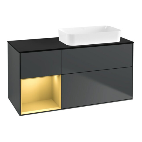 V&B Waschtischunterschrank Wandbeleuchtung Finion 120x60 cm, Reg li gol m, md bl. m Lac