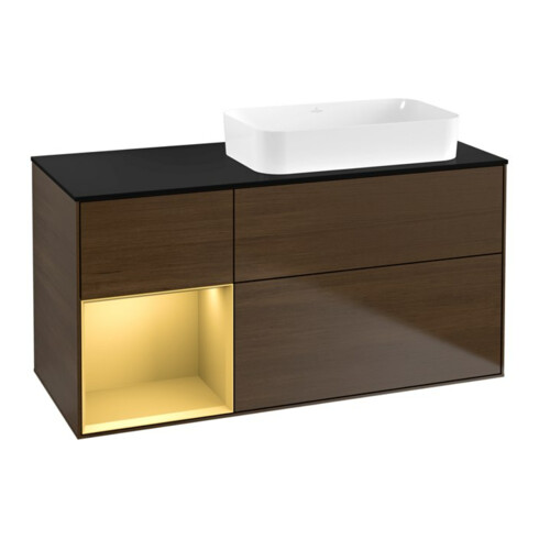 V&B Waschtischunterschrank Wandbeleuchtung Finion 120x60 cm, Reg li gol m, Walnut veneer
