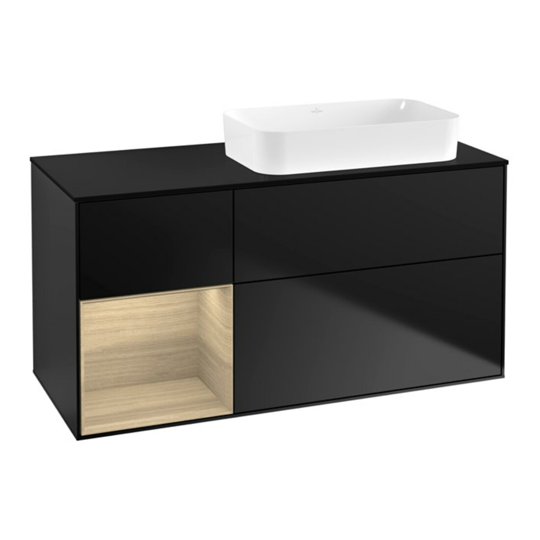 V&B Waschtischunterschrank Wandbeleuchtung Finion 120x60 cm, Reg li Oa ven, bla m lacquer