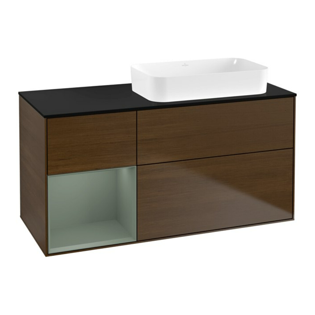 V&B Waschtischunterschrank Wandbeleuchtung Finion 120x60 cm, Reg li Oli. m Lac, wal veneer