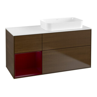 V&B Waschtischunterschrank Wandbeleuchtung Finion 120x60 cm, Reg li Peony, Walnut veneer