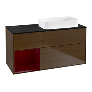 V&B Waschtischunterschrank Wandbeleuchtung Finion 120x60 cm, Reg li Peony, Walnut veneer