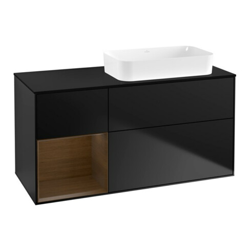 V&B Waschtischunterschrank Wandbeleuchtung Finion 120x60 cm, Reg li wal ven, bla m lacquer