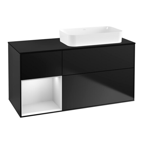V&B Waschtischunterschrank Wandbeleuchtung Finion 120x60 cm, Reg li wh. m Lac, bla m Lac