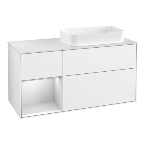 V&B Waschtischunterschrank Wandbeleuchtung Finion 120x60 cm, Reg li wh. m Lac, glo wh. Lac