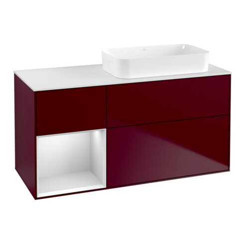 V&B Waschtischunterschrank Wandbeleuchtung Finion 120x60 cm, Reg li wh. m Lac, Peony Matt
