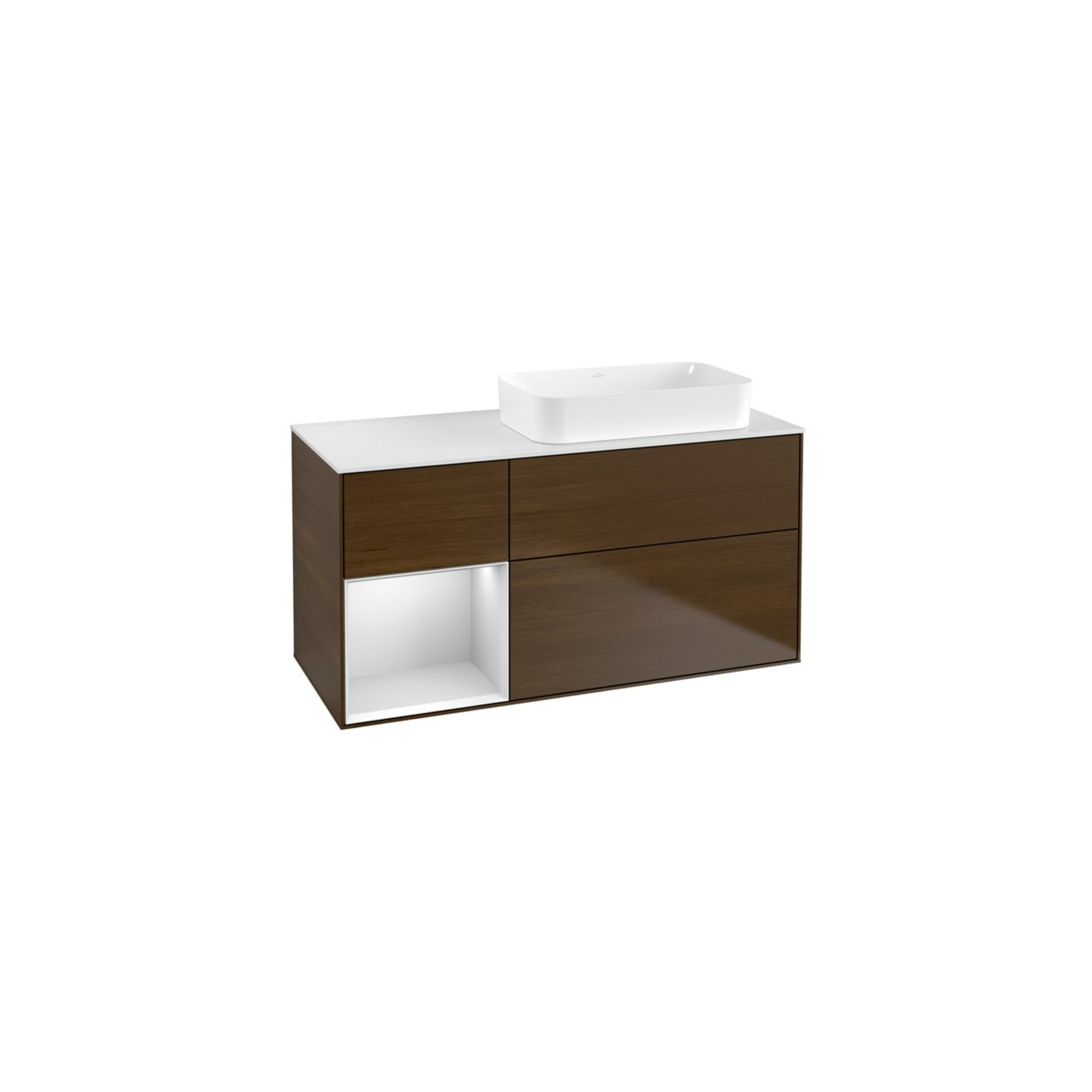 V&B Waschtischunterschrank Wandbeleuchtung Finion 120x60 cm, Reg li wh. m Lac, wal veneer ; Villeroy & Boch