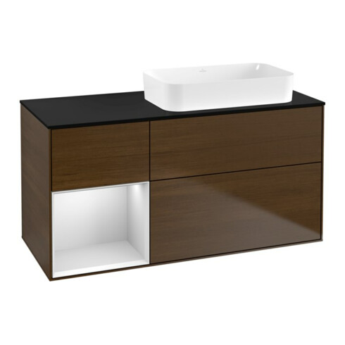 V&B Waschtischunterschrank Wandbeleuchtung Finion 120x60 cm, Reg li wh. m Lac, wal veneer