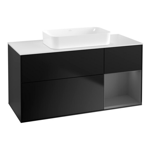 V&B Waschtischunterschrank Wandbeleuchtung Finion 120x60 cm, Reg re Anthrac. m, bla m Lac