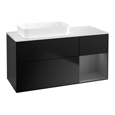 V&B Waschtischunterschrank Wandbeleuchtung Finion 120x60 cm, Reg re Anthrac. m, bla m Lac
