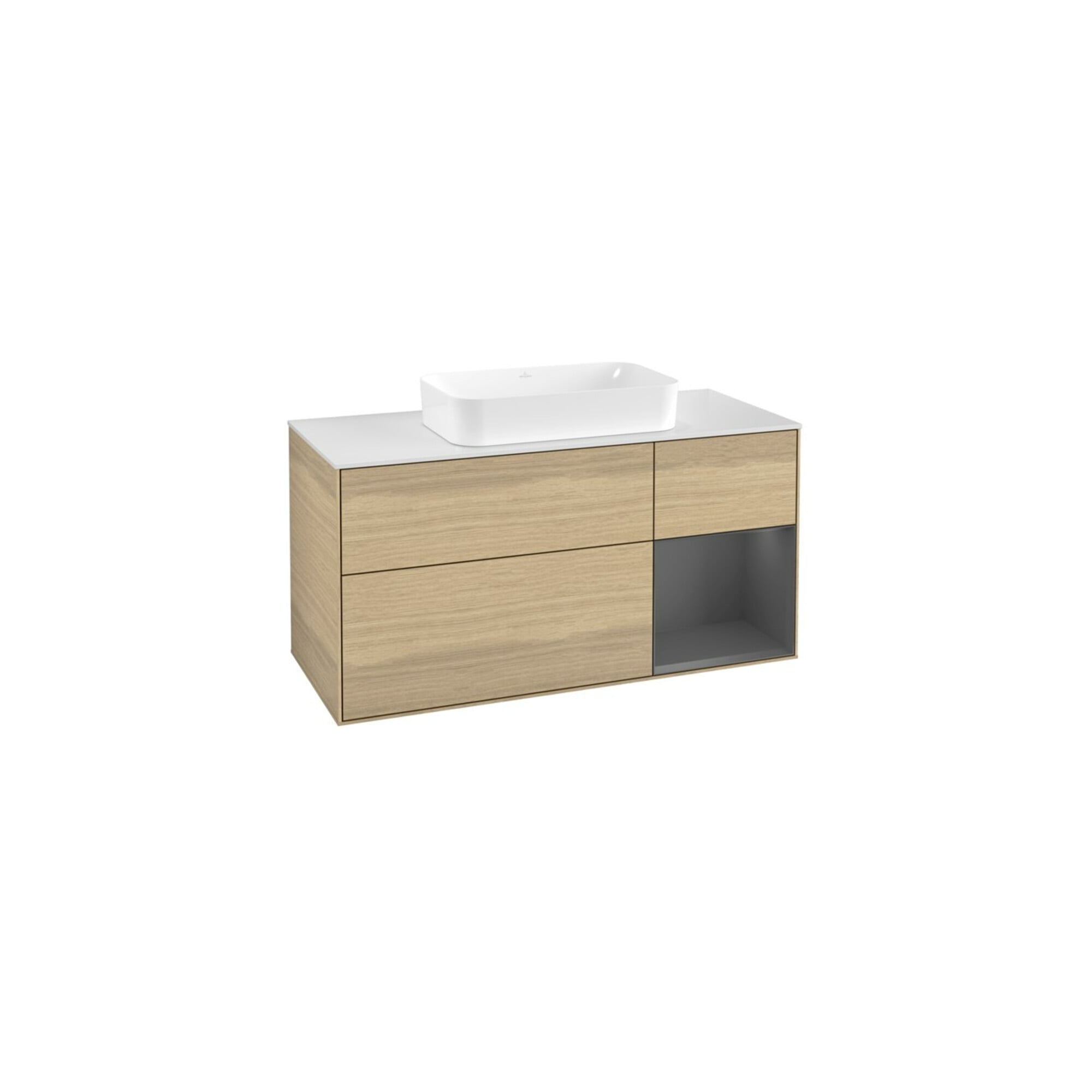 V&B Waschtischunterschrank Wandbeleuchtung Finion 120x60 cm, Reg re Anthrac. m, Oak Veneer ; Villeroy & Boch