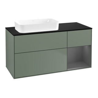 V&B Waschtischunterschrank Wandbeleuchtung Finion 120x60 cm, Reg re Anthrac. m, Oli. m Lac