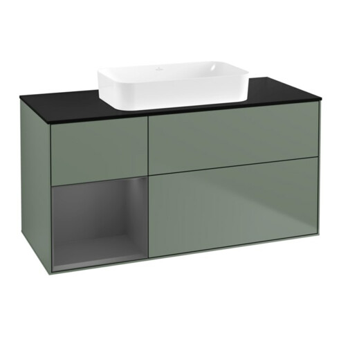 V&B Waschtischunterschrank Wandbeleuchtung Finion 120x60 cm, Reg re Anthrac. m, Oli. m Lac
