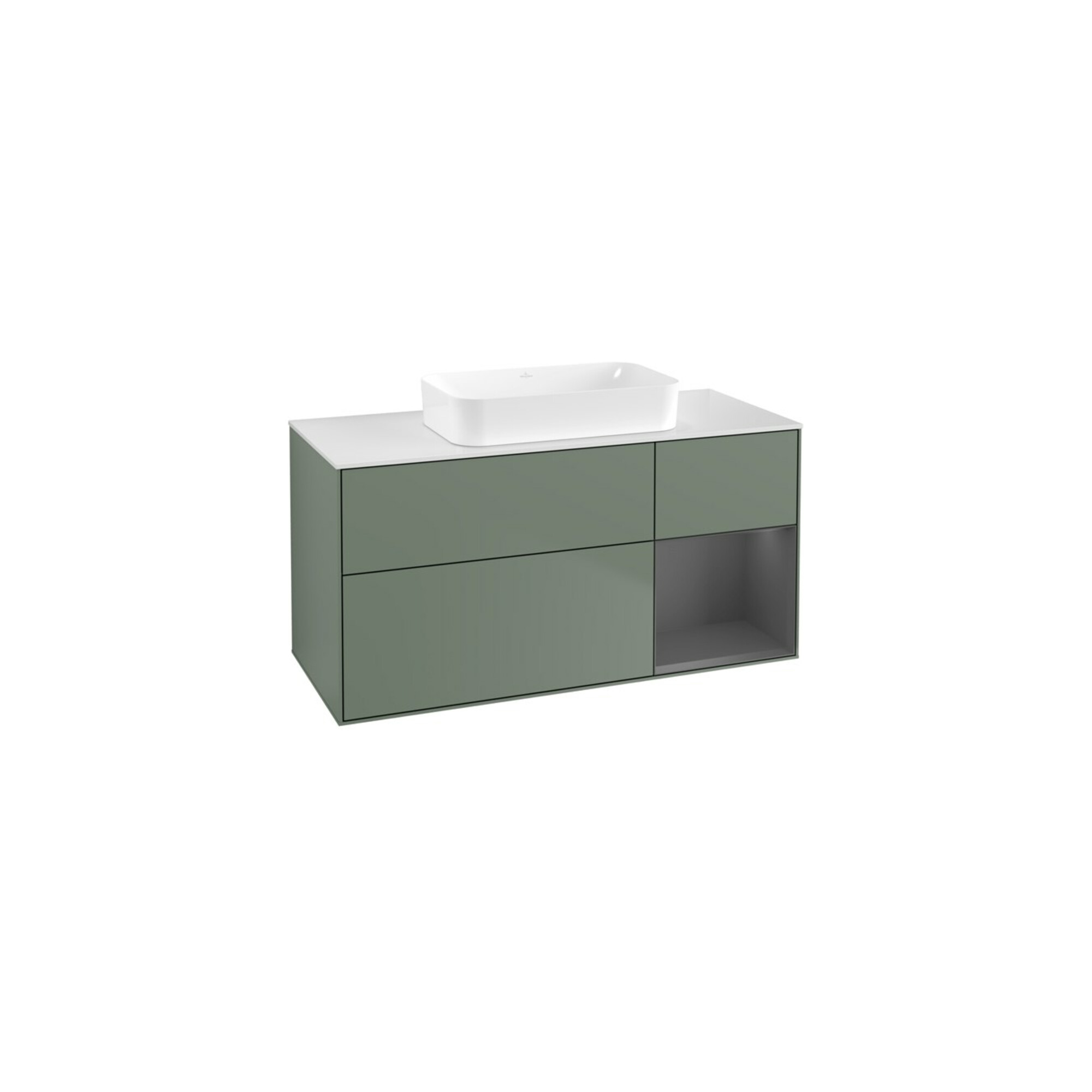 V&B Waschtischunterschrank Wandbeleuchtung Finion 120x60 cm, Reg re Anthrac. m, Oli. m Lac ; Villeroy & Boch