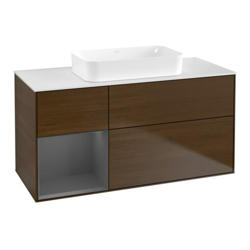 V&B Waschtischunterschrank Wandbeleuchtung Finion 120x60 cm, Reg re Anthrac. m, wal veneer