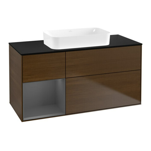 V&B Waschtischunterschrank Wandbeleuchtung Finion 120x60 cm, Reg re Anthrac. m, wal veneer