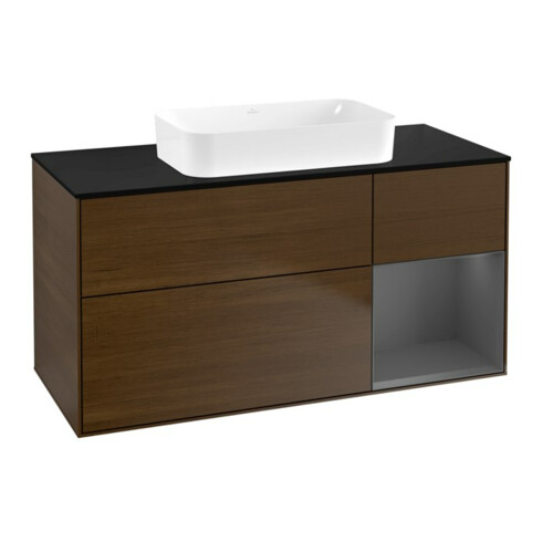 V&B Waschtischunterschrank Wandbeleuchtung Finion 120x60 cm, Reg re Anthrac. m, wal veneer