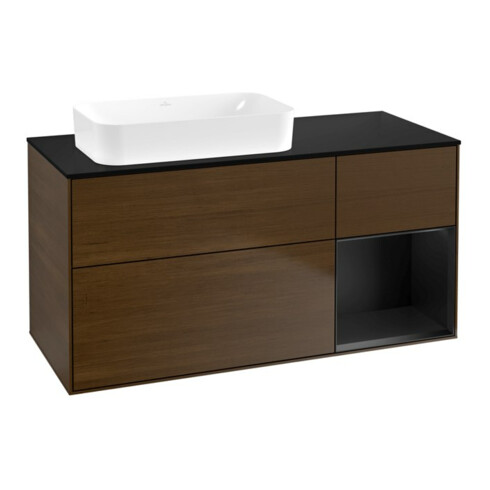 V&B Waschtischunterschrank Wandbeleuchtung Finion 120x60 cm, Reg re bla m Lac, wal veneer