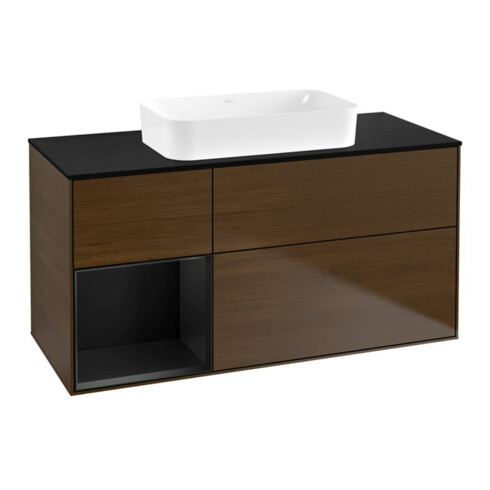 V&B Waschtischunterschrank Wandbeleuchtung Finion 120x60 cm, Reg re bla m Lac, wal veneer