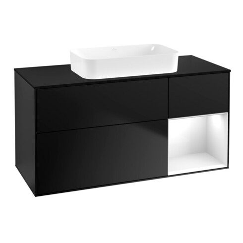 V&B Waschtischunterschrank Wandbeleuchtung Finion 120x60 cm, Reg re glo wh. Lac, bla m Lac