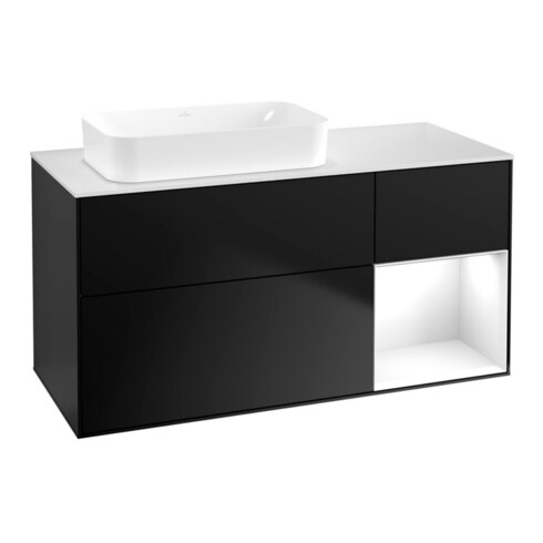 V&B Waschtischunterschrank Wandbeleuchtung Finion 120x60 cm, Reg re glo wh. Lac, bla m Lac