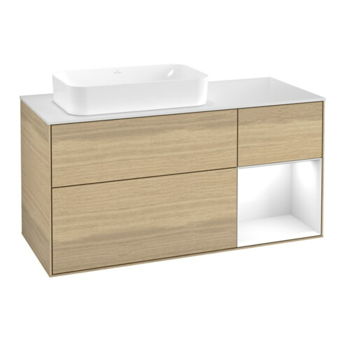 V&B Waschtischunterschrank Wandbeleuchtung Finion 120x60 cm, Reg re glo wh. Lac, Oa Veneer