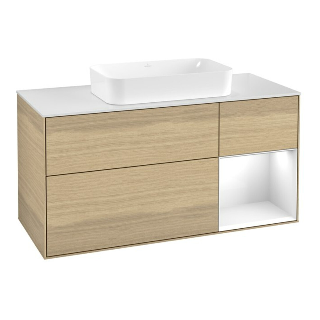 V&B Waschtischunterschrank Wandbeleuchtung Finion 120x60 cm, Reg re glo wh. Lac, Oa Veneer
