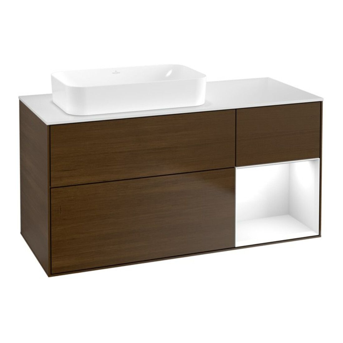 V&B Waschtischunterschrank Wandbeleuchtung Finion 120x60 cm, Reg re glo wh. Lac, wal ven