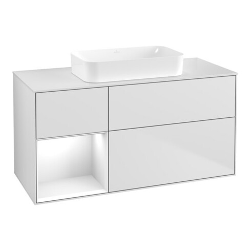 V&B Waschtischunterschrank Wandbeleuchtung Finion 120x60 cm, Reg re glo wh. Lac, wh. m Lac