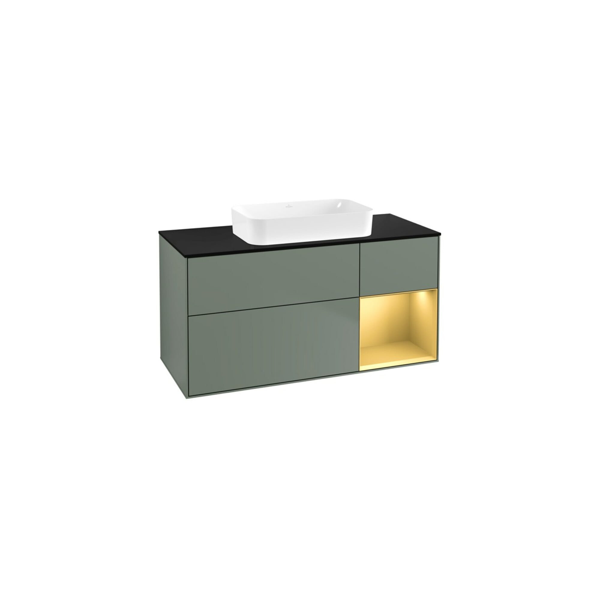 V&B Waschtischunterschrank Wandbeleuchtung Finion 120x60 cm, Reg re gol m, Oli. m Lacquer ; Villeroy & Boch