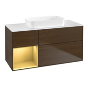 V&B Waschtischunterschrank Wandbeleuchtung Finion 120x60 cm, Reg re gol m, Walnut veneer