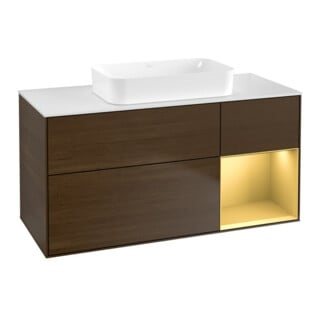 V&B Waschtischunterschrank Wandbeleuchtung Finion 120x60 cm, Reg re gol m, Walnut veneer