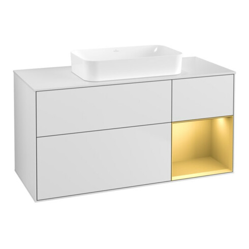 V&B Waschtischunterschrank Wandbeleuchtung Finion 120x60 cm, Reg re gol m, wh. m lacquer
