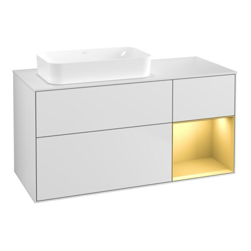 V&B Waschtischunterschrank Wandbeleuchtung Finion 120x60 cm, Reg re gol m, wh. m lacquer