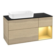 V&B Waschtischunterschrank Wandbeleuchtung Finion 120x60 cm, Reg re Gold matt, Oak Veneer