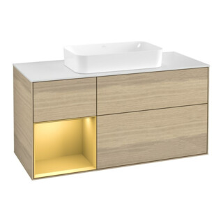 V&B Waschtischunterschrank Wandbeleuchtung Finion 120x60 cm, Reg re Gold matt, Oak Veneer