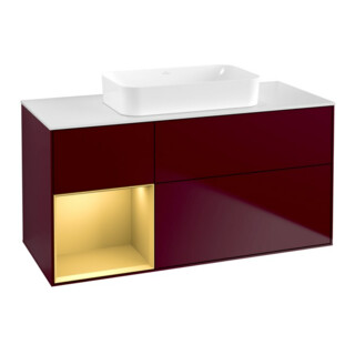 V&B Waschtischunterschrank Wandbeleuchtung Finion 120x60 cm, Reg re Gold matt, Peony Matt
