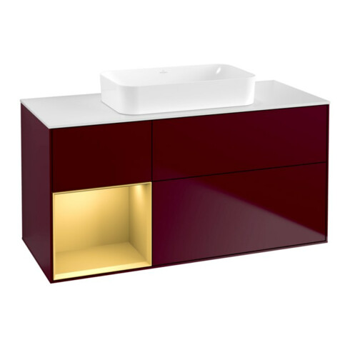 V&B Waschtischunterschrank Wandbeleuchtung Finion 120x60 cm, Reg re Gold matt, Peony Matt