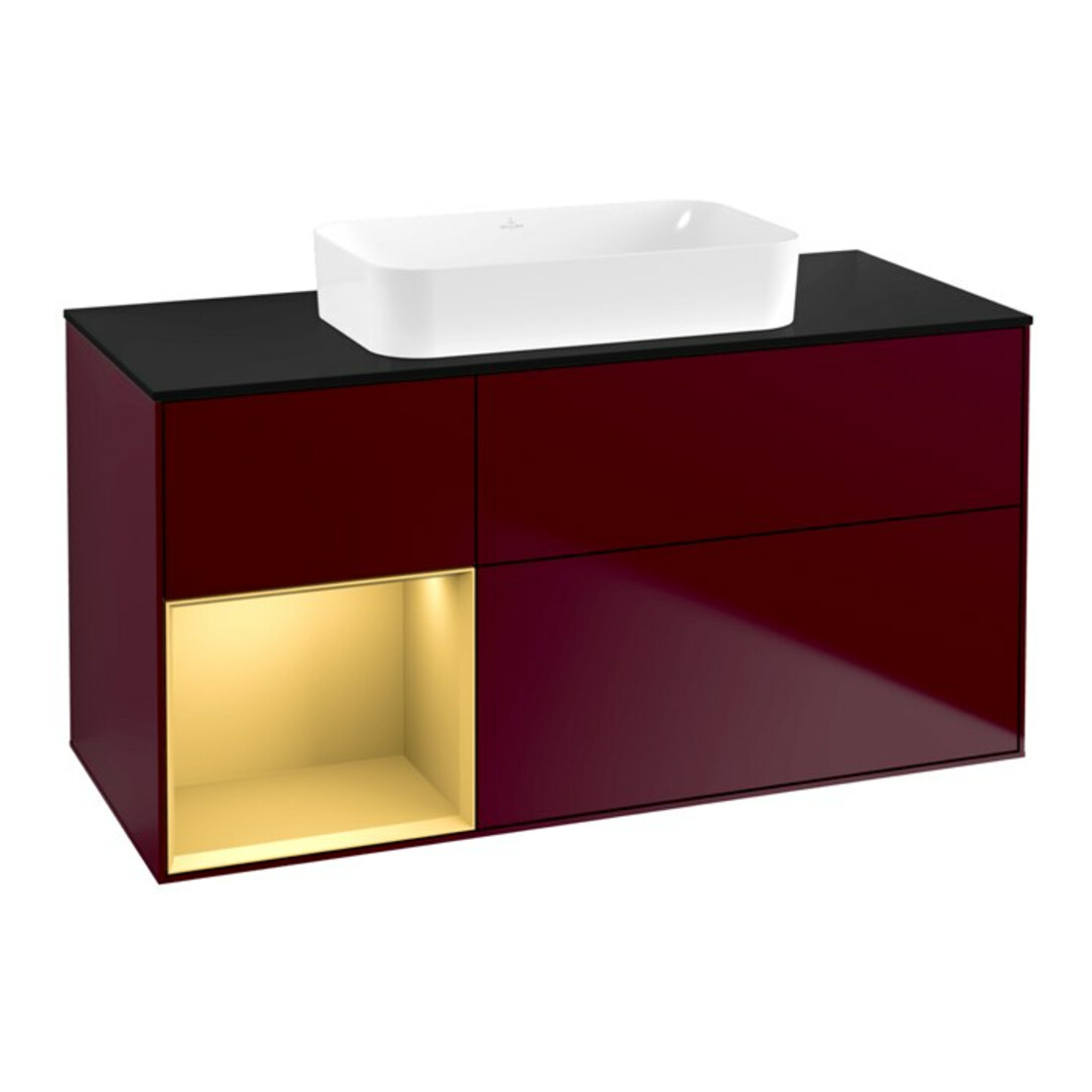 V&B Waschtischunterschrank Wandbeleuchtung Finion 120x60 cm, Reg re Gold matt, Peony Matt