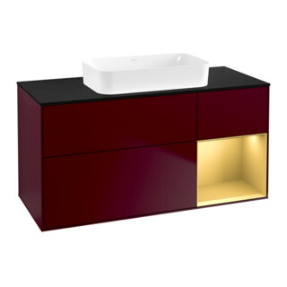 V&B Waschtischunterschrank Wandbeleuchtung Finion 120x60 cm, Reg re Gold matt, Peony Matt