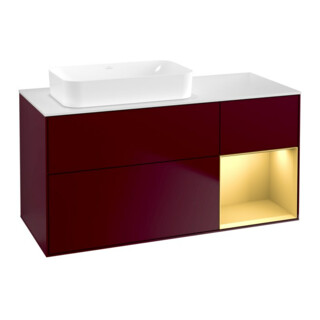V&B Waschtischunterschrank Wandbeleuchtung Finion 120x60 cm, Reg re Gold matt, Peony Matt