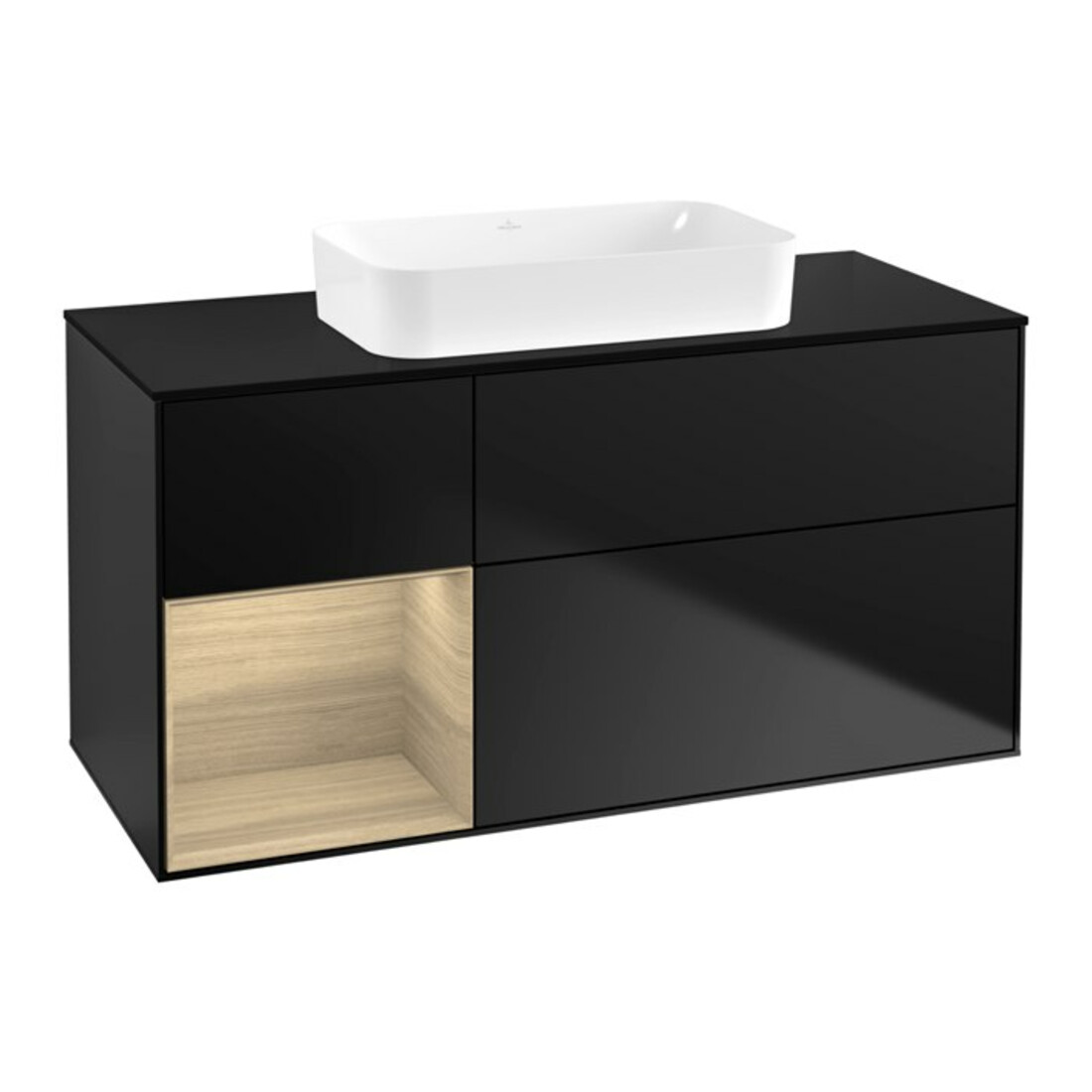 V&B Waschtischunterschrank Wandbeleuchtung Finion 120x60 cm, Reg re Oa ven, bla m lacquer