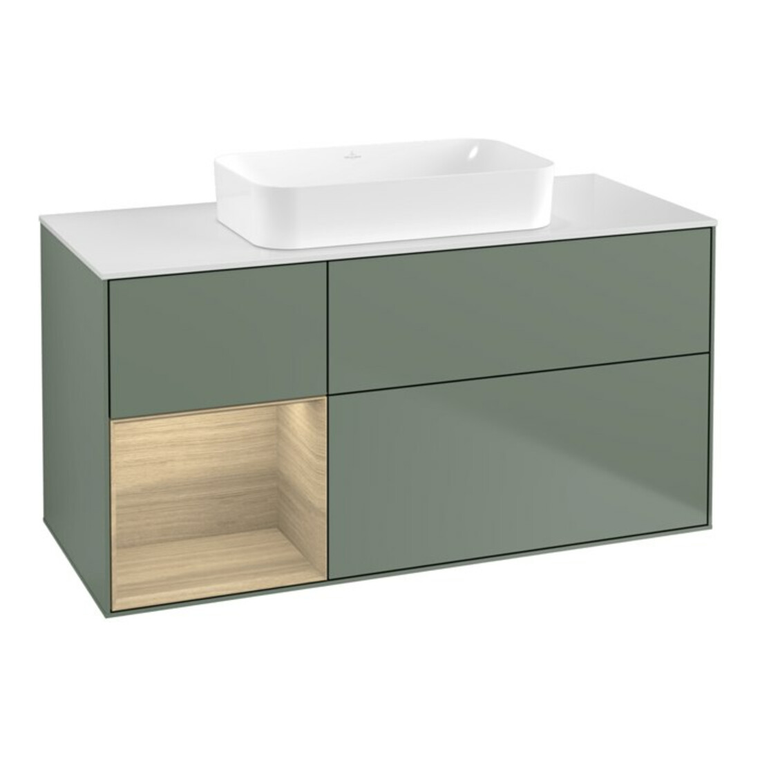V&B Waschtischunterschrank Wandbeleuchtung Finion 120x60 cm, Reg re Oa ven, Oli. m Lacquer