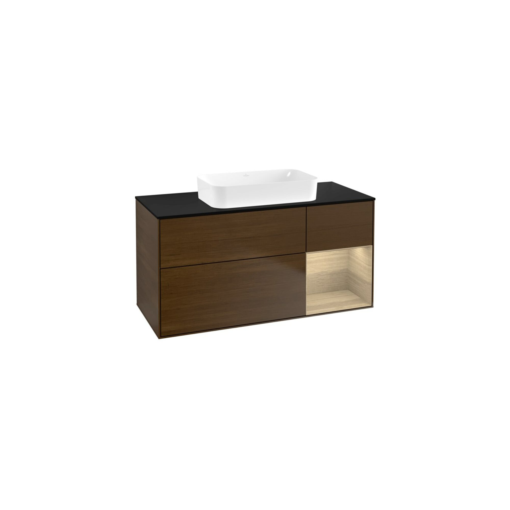 V&B Waschtischunterschrank Wandbeleuchtung Finion 120x60 cm, Reg re Oa ven, Walnut veneer ; Villeroy & Boch