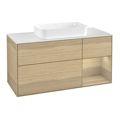 V&B Waschtischunterschrank Wandbeleuchtung Finion 120x60 cm, Reg re Oak Veneer, Oak Veneer