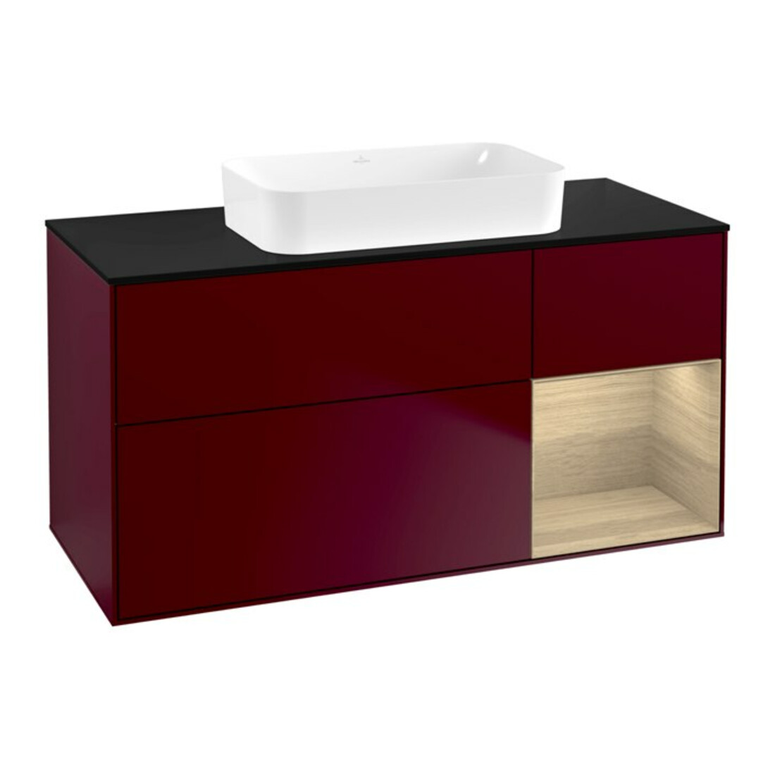 V&B Waschtischunterschrank Wandbeleuchtung Finion 120x60 cm, Reg re Oak Veneer, Peony Matt